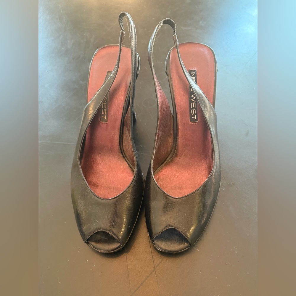 Nine West Black Peep-Toe Slingback Heels – Size 6.5M